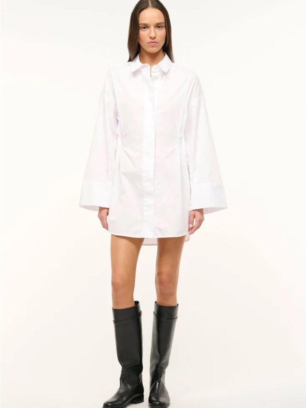STAUD White Oversized Shirt Mini Dress